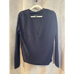 EILEEN FISHER Sweater Silk Tencel V-Neck Pullover Stretch Women Small Navy Blue